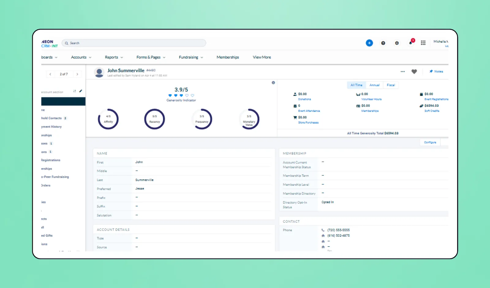 Screenshot of Neon's donor engagement software