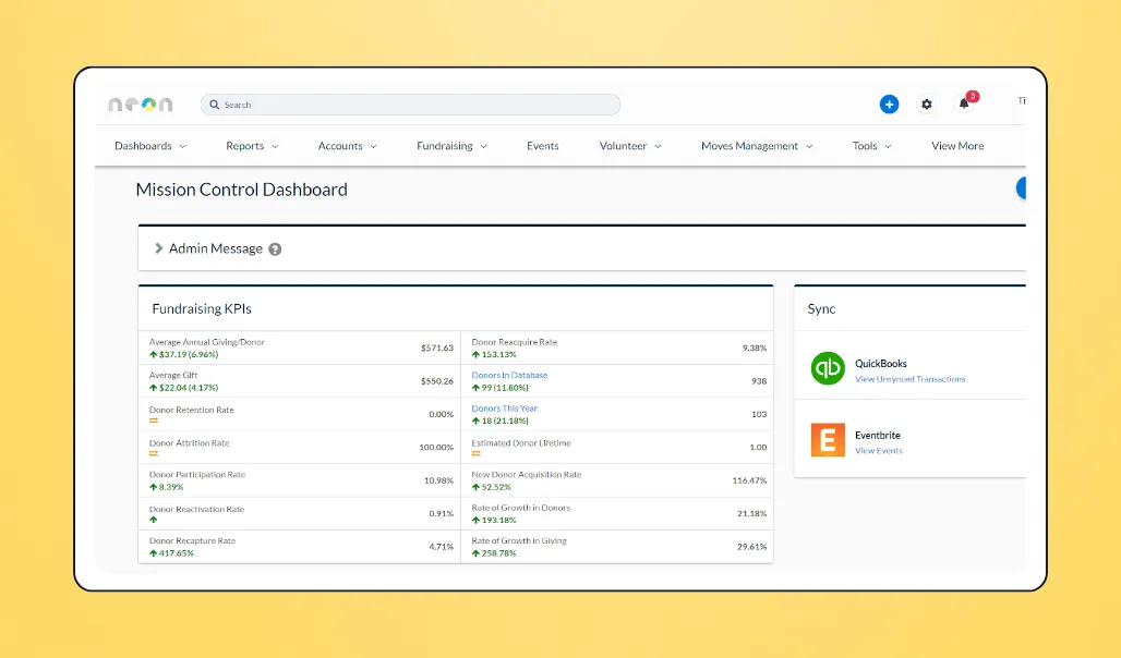 Screenshot of Neon CRM software