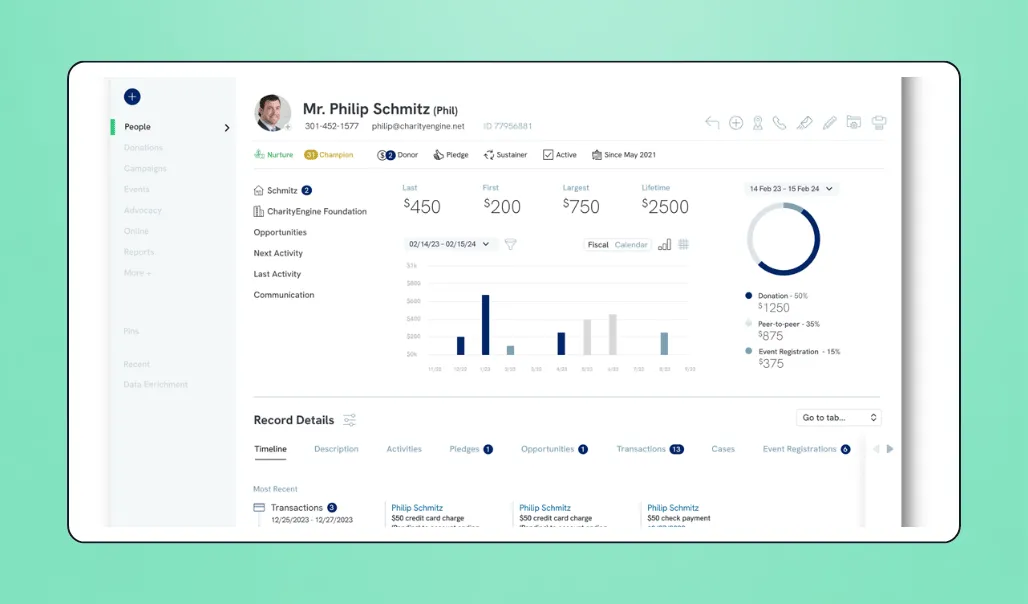 Screenshot of CharityEngine's software
