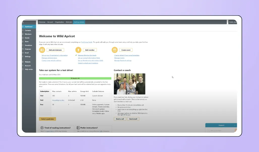 Screenshot of WildApricot's software