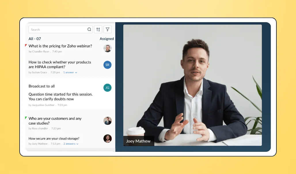 Screenshot of Zoho Webinar software