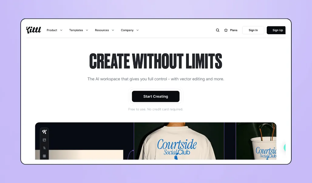 Screenshot of Kittl's homepage