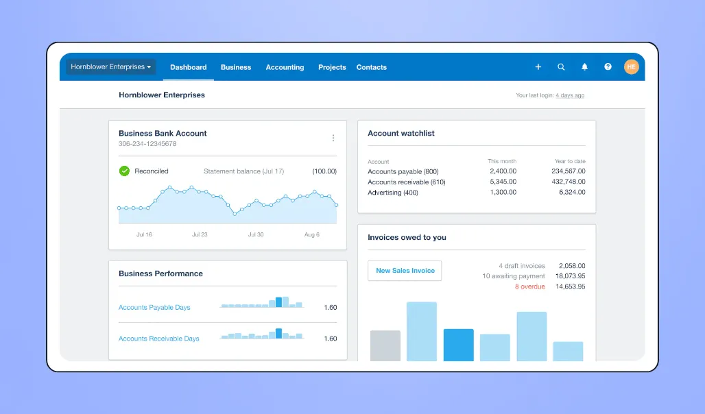 Screenshot of Xero software