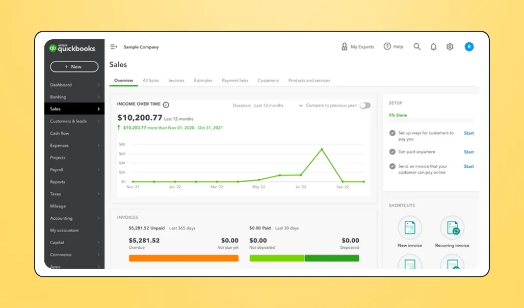 Screenshot of QuickBooks sofware