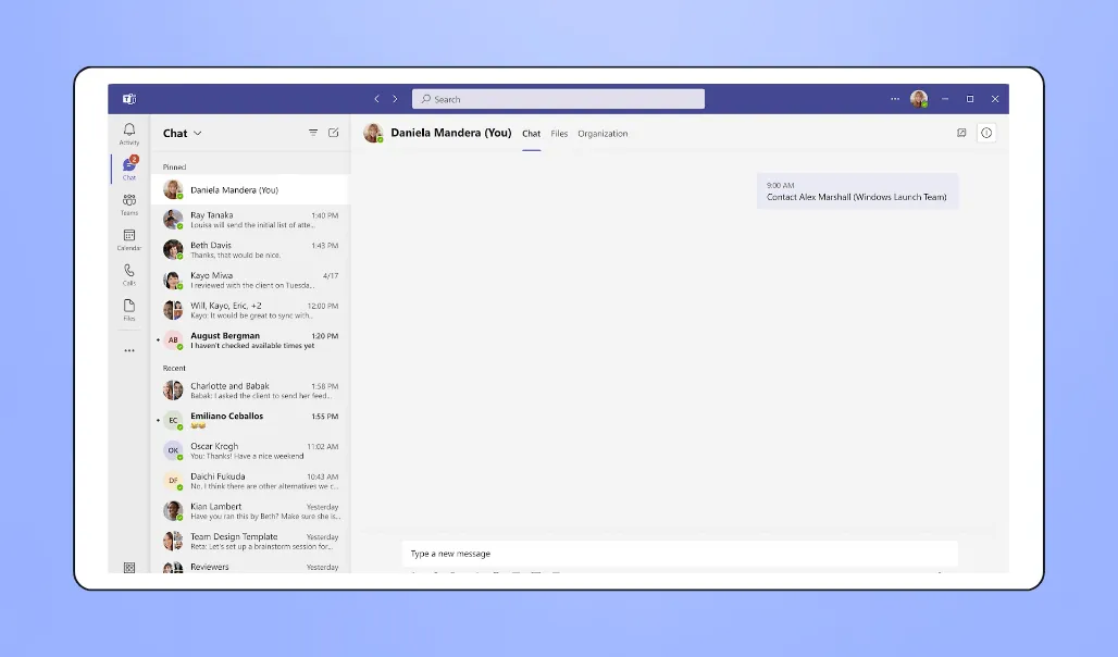 Screenshot of Microsoft Teams software