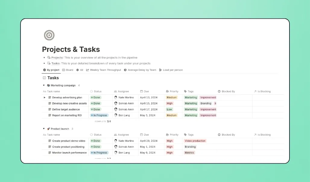 Screenshot of Notion software