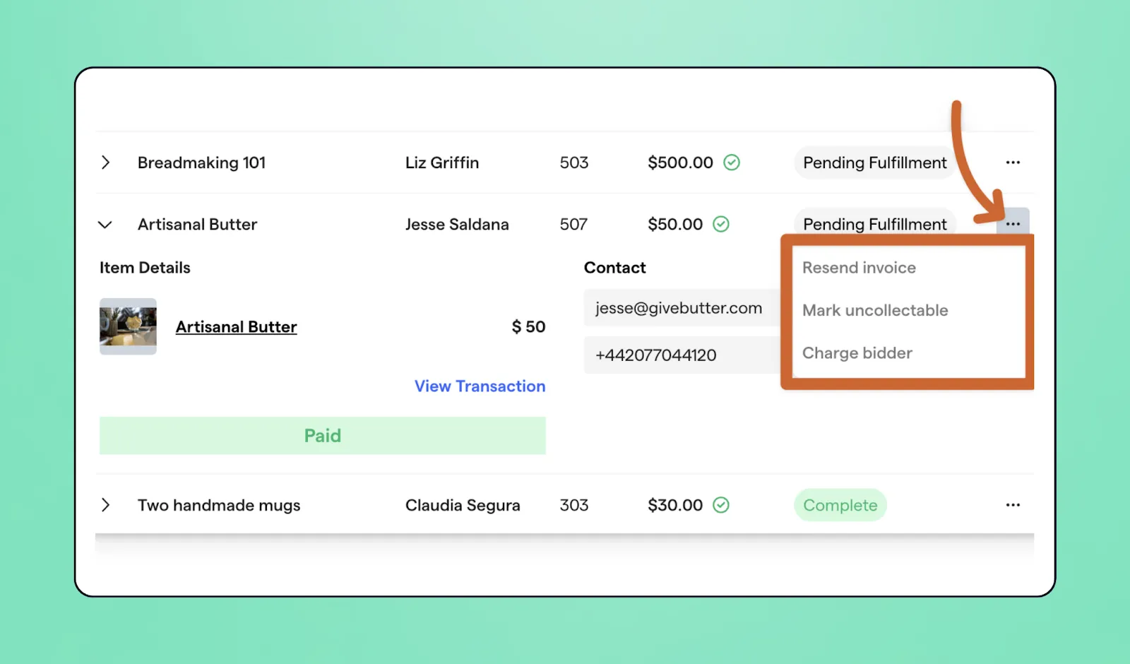 Screenshot of Givebutter's tracking and engaging tool