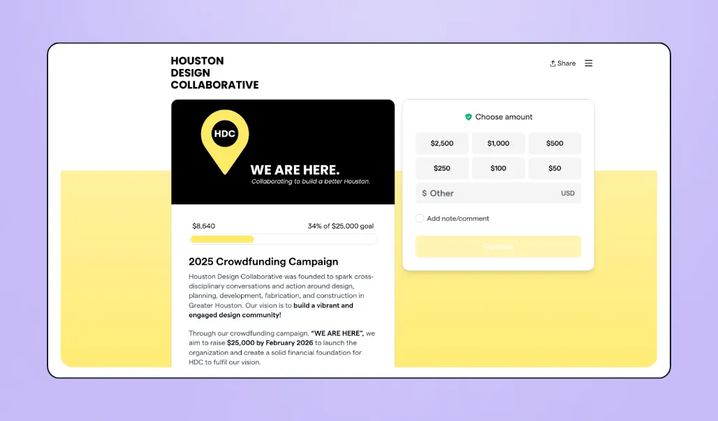 Houston Design Collaborative's Givebutter campaign page