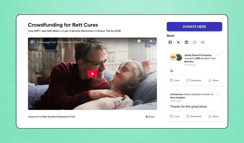 The Rett Syndrome Research Trust's Givebutter campaign page