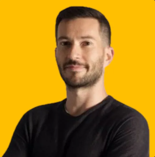 James McNiece's headshot against a yellow background