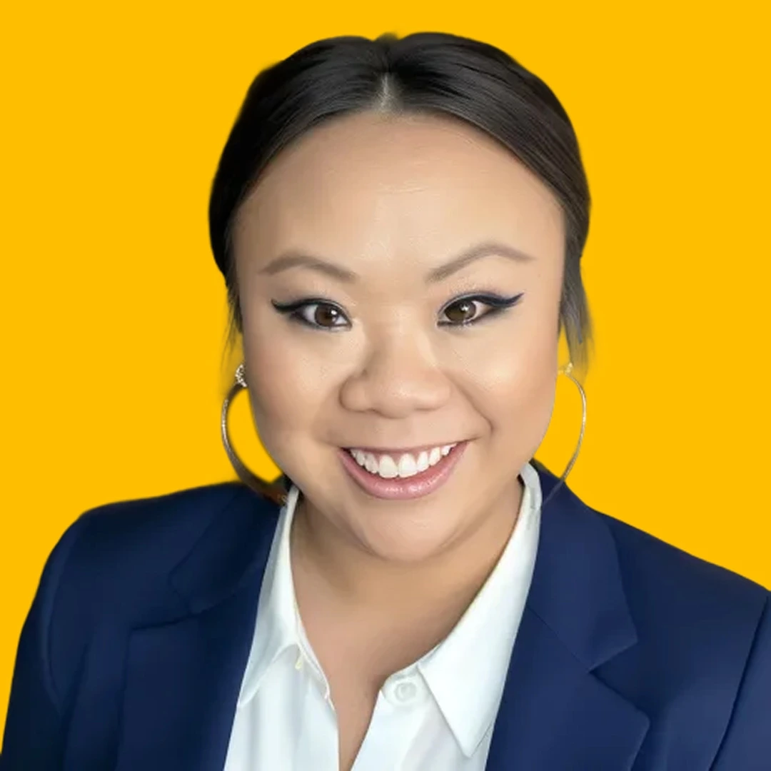 Kim B's headshot against a yellow background