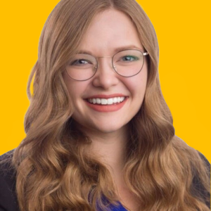 Morgan's headshot against a yellow background