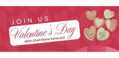 "Join us Valentines Day" and pictures of decorated cookies 