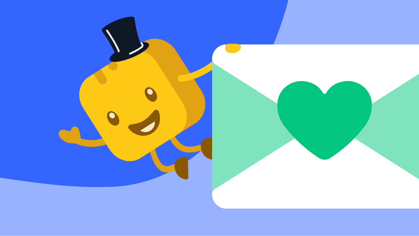 Butter character wearing top hat holding a nonprofit gala invitation 