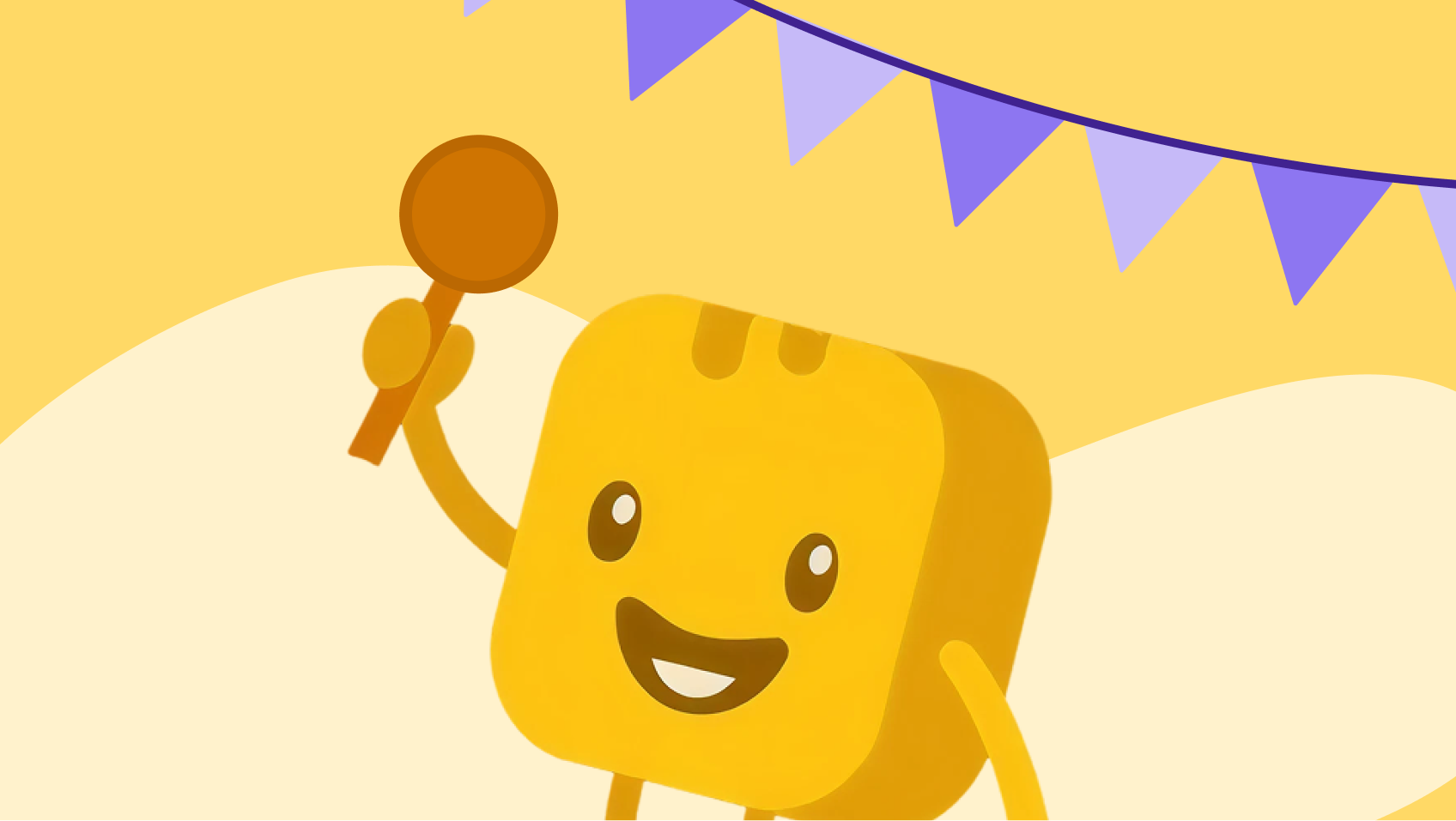 Butter character holding paddle at event