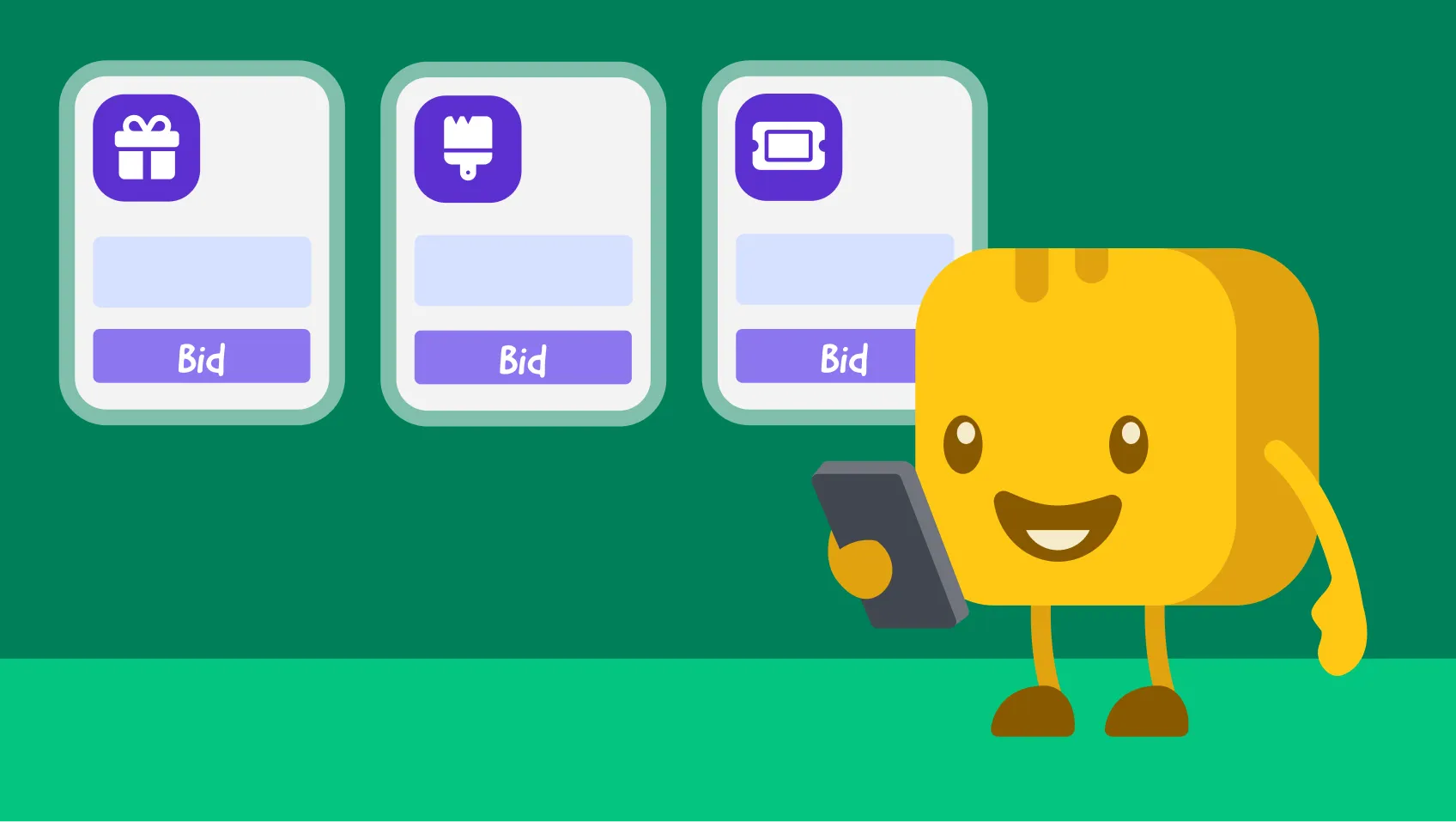 Butter character making a bid on cell phone