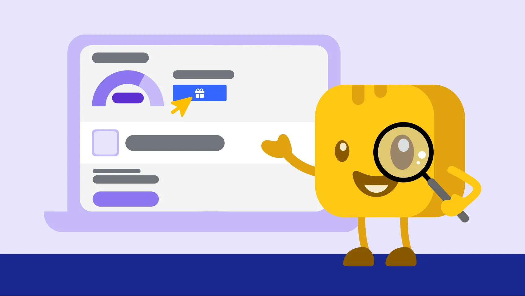 Butter character looking closely at laptop