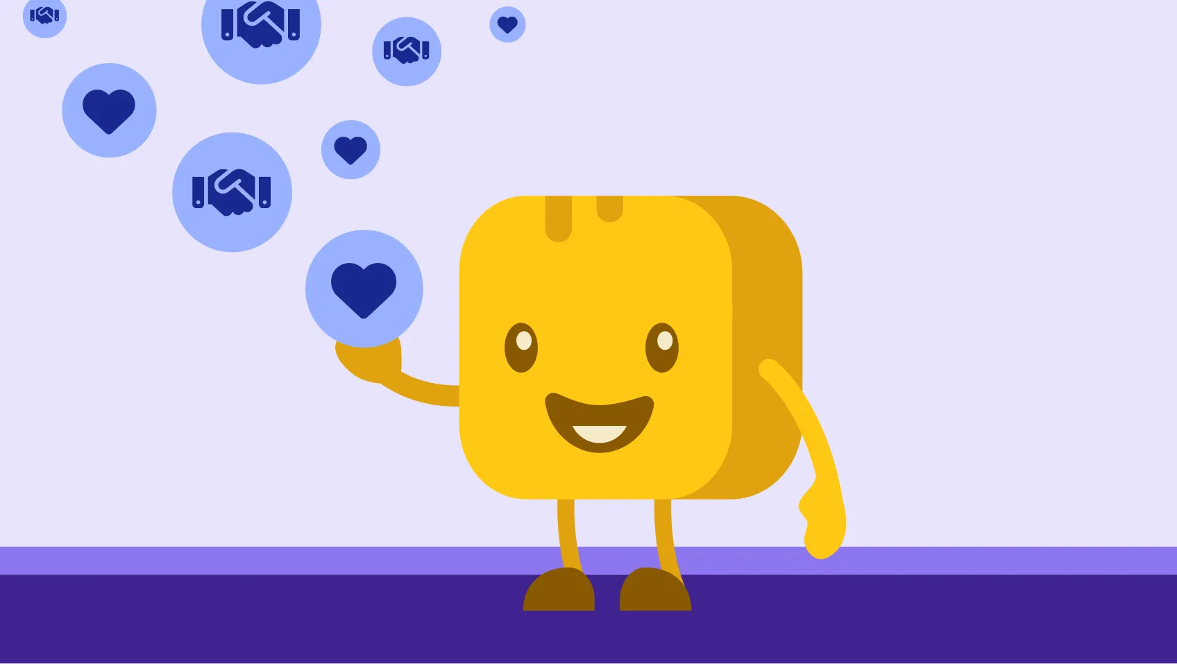 Heart and hand icons next to butter character