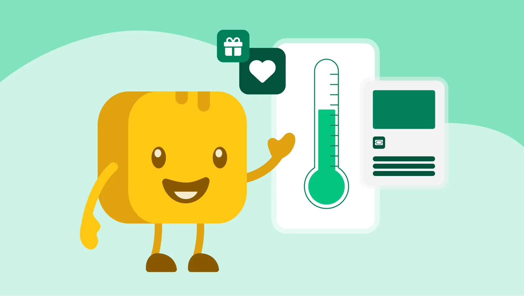 Butter character pointing to fundraising graphics