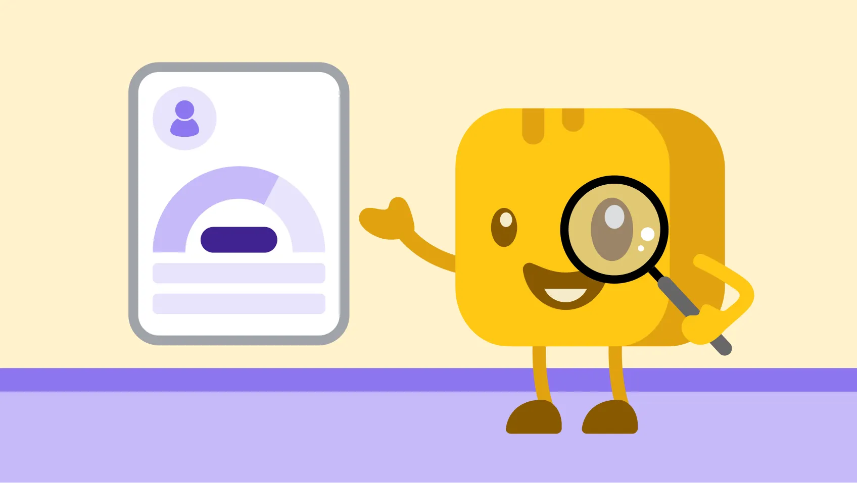 Butter character looking at donor profile as part of donor prospecting