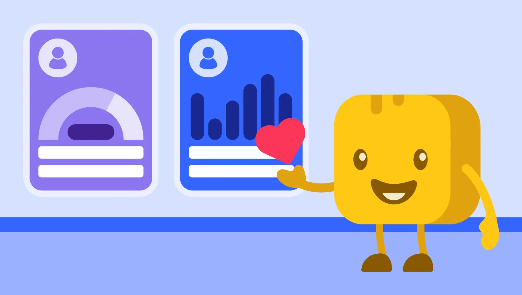 Butter character holding heart with donor profiles in background