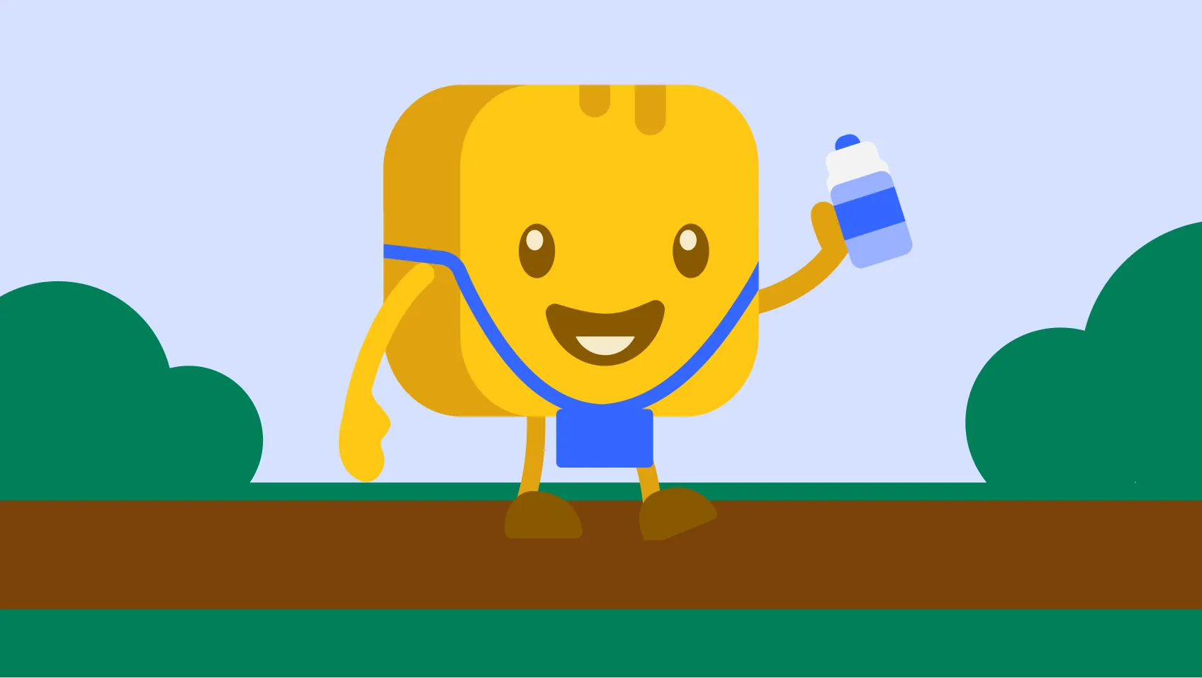 Butter character handing out water at a employee volunteering event