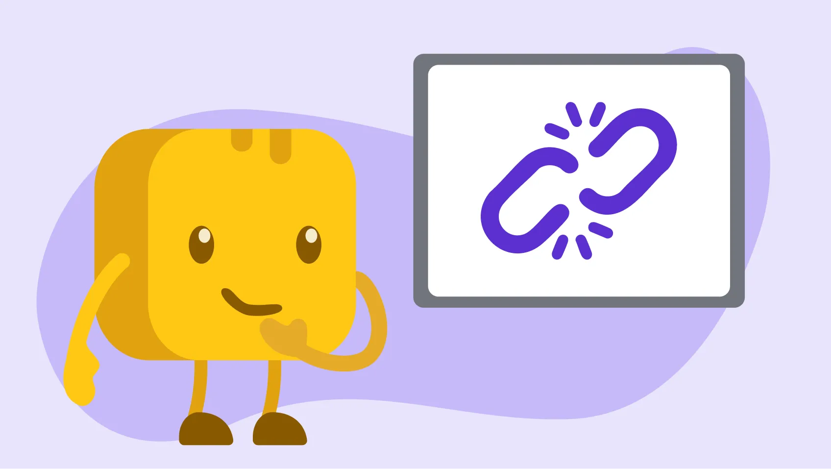 Butter character looking at screen with broken link