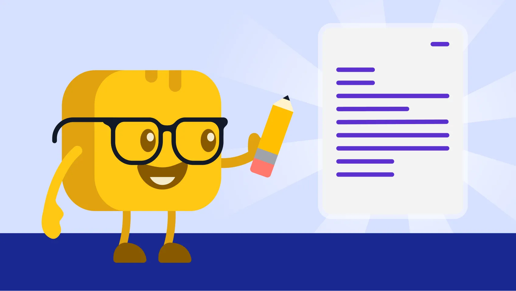 Butter character holding pencil next to proposal