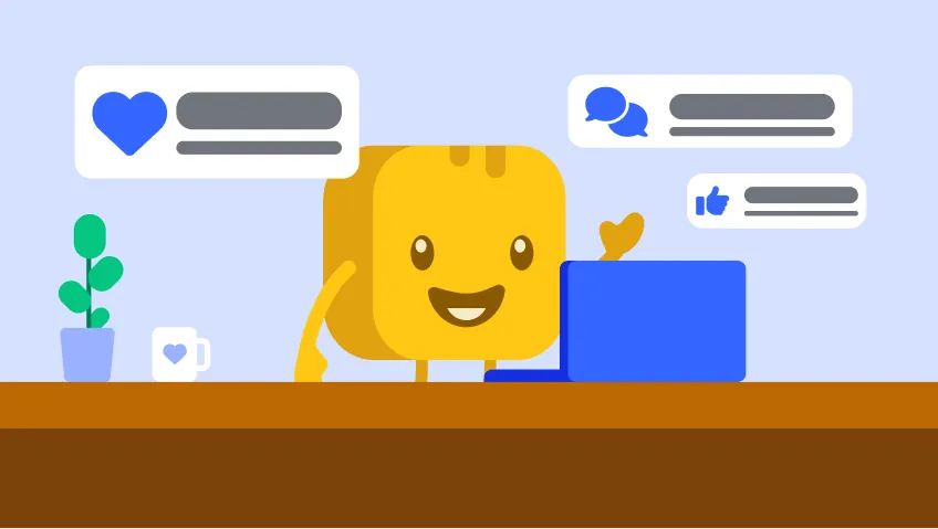 Butter character looking closely at pie chart