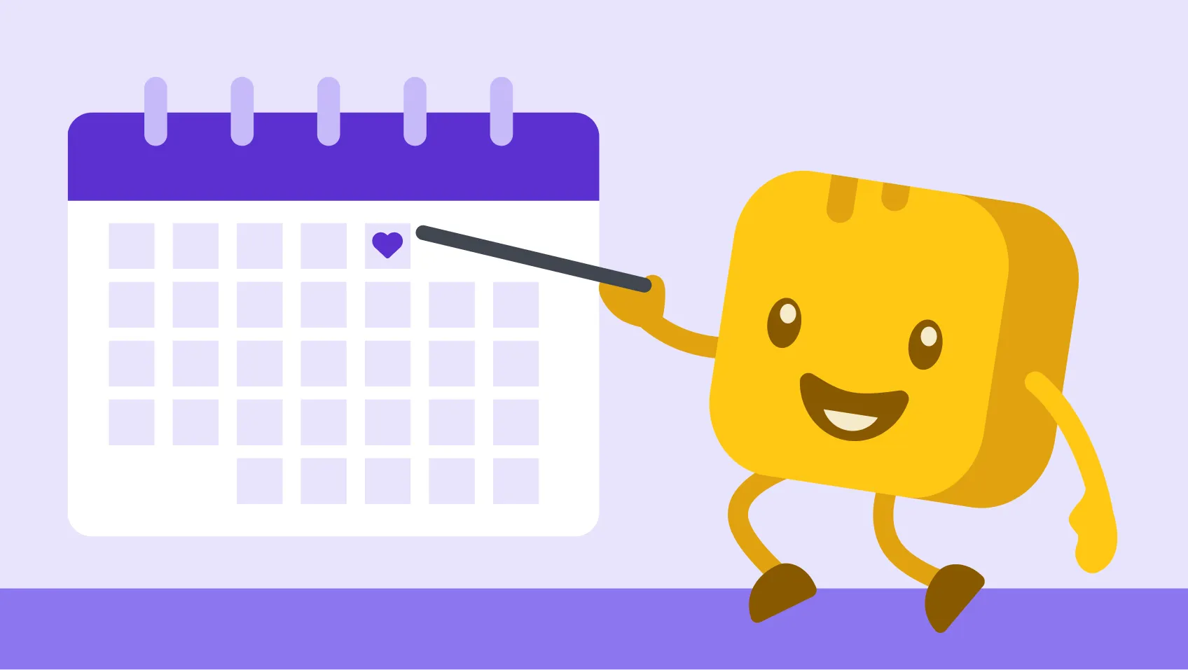 Butter character looking closely at pie chart