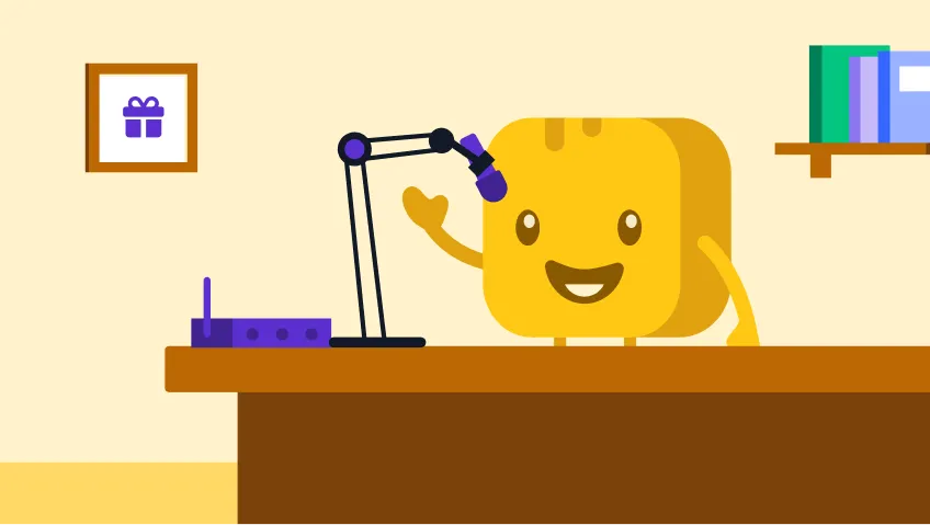 Butter character recoding with a mic at a desk