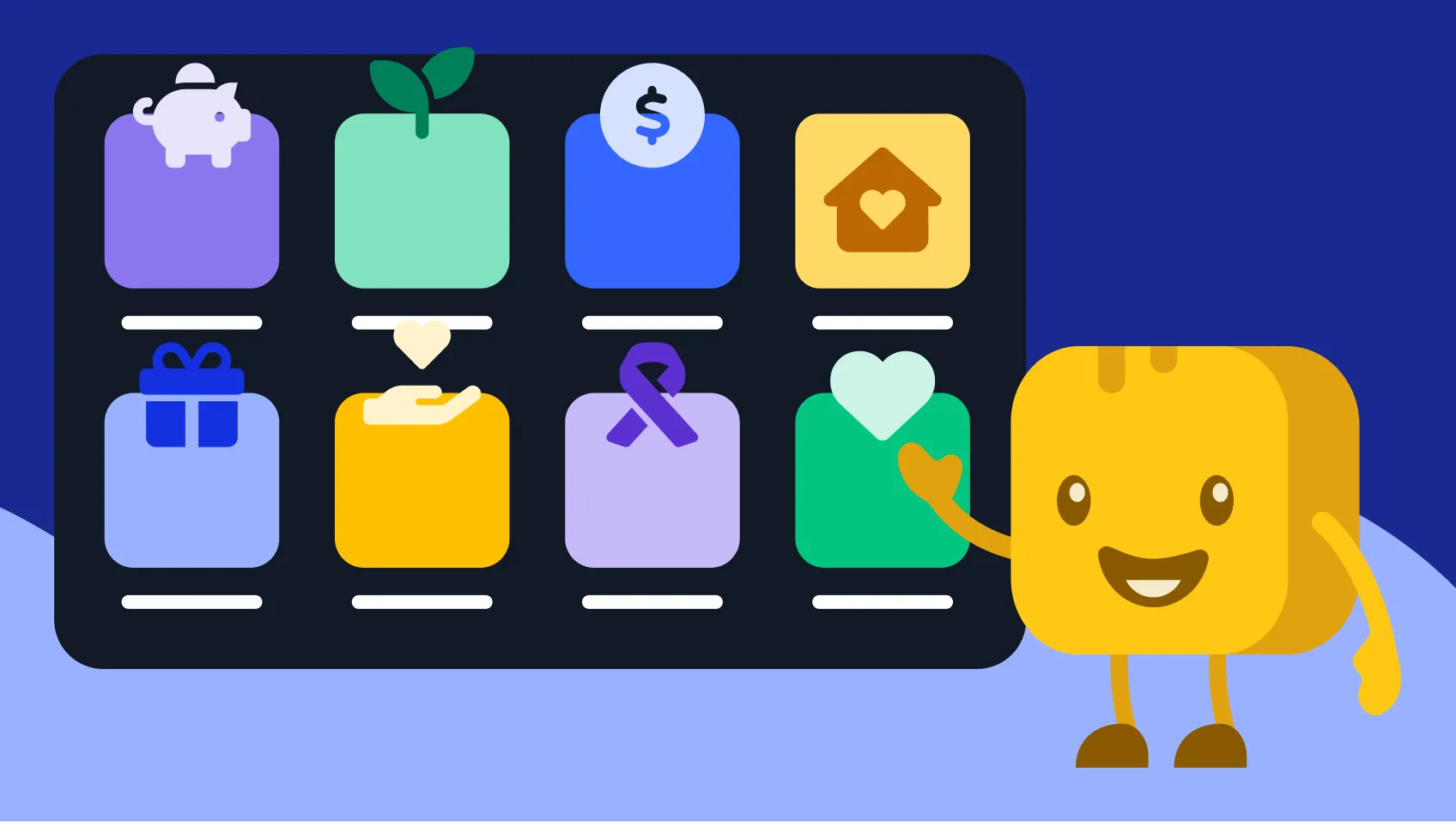 Butter character next to different nonprofit apps