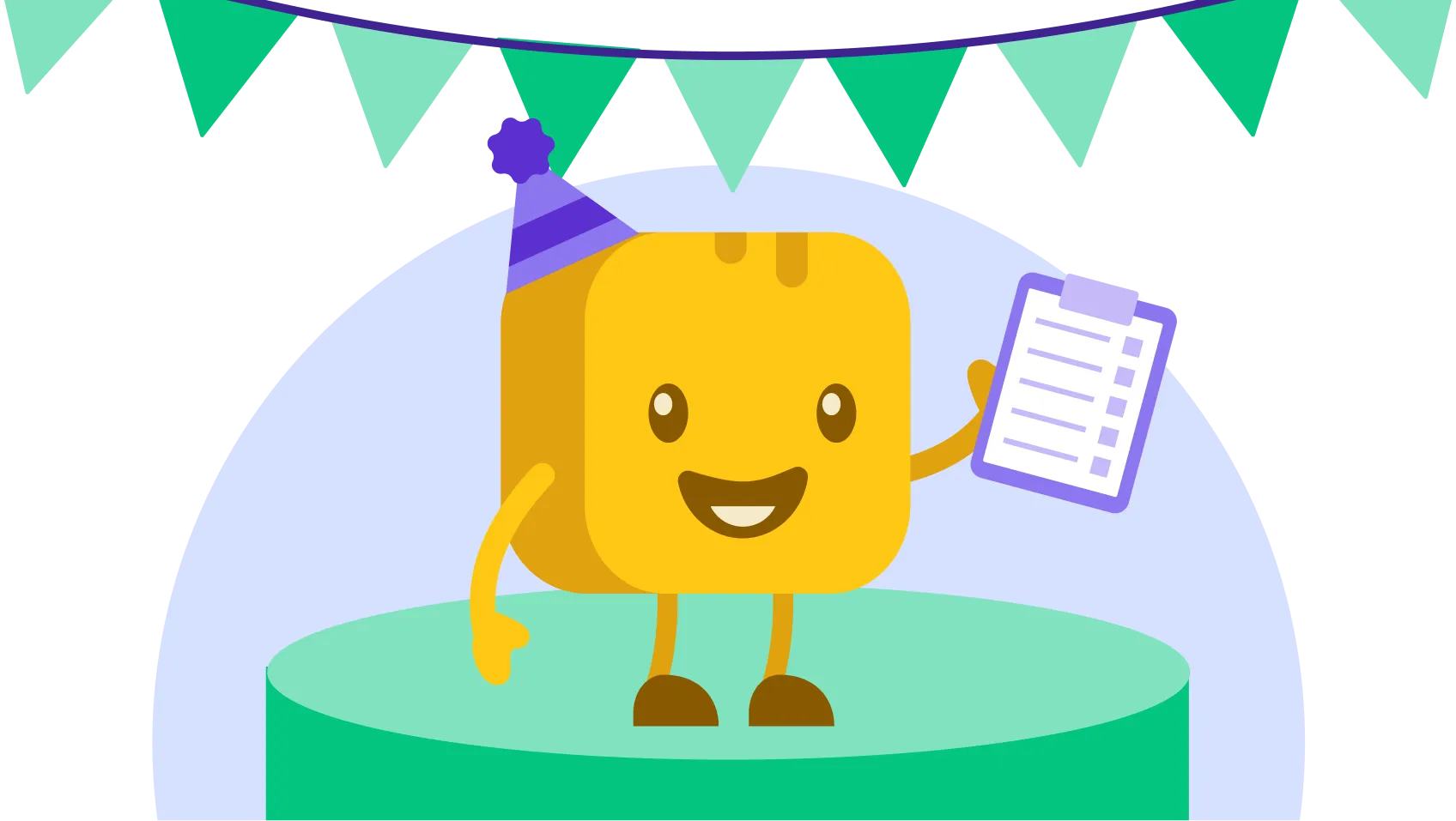Butter character holding checklist at nonprofit event