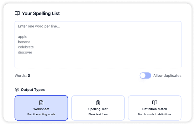 Mr Butter writing a spelling worksheet
