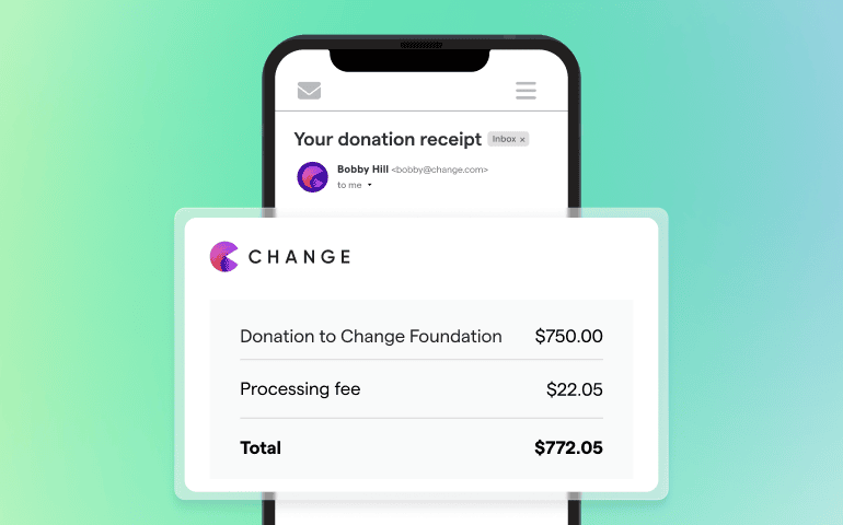 Donation receipt in front of a mobile