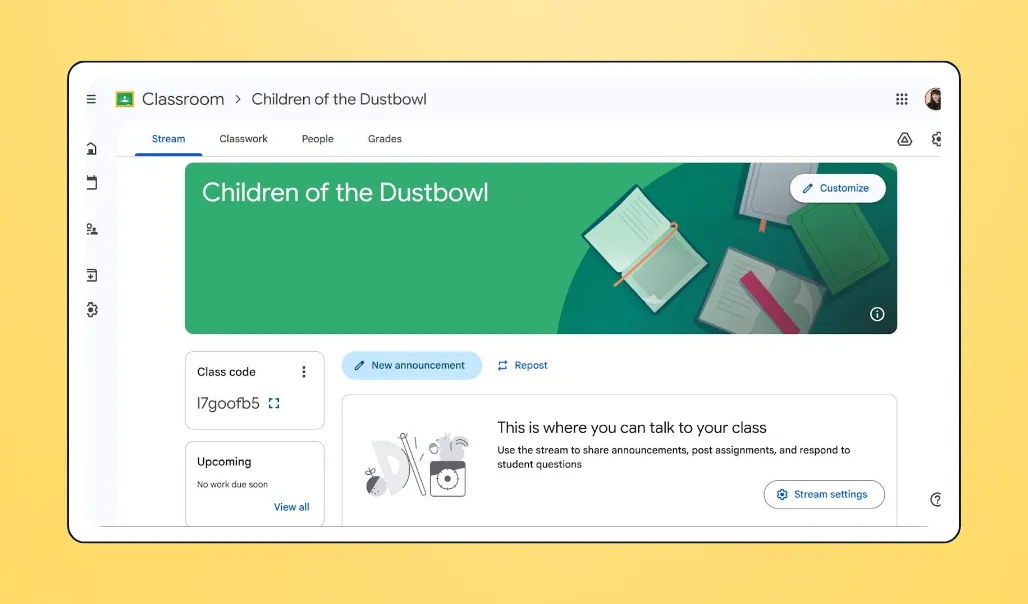 Screenshot of Google Classroom's interface