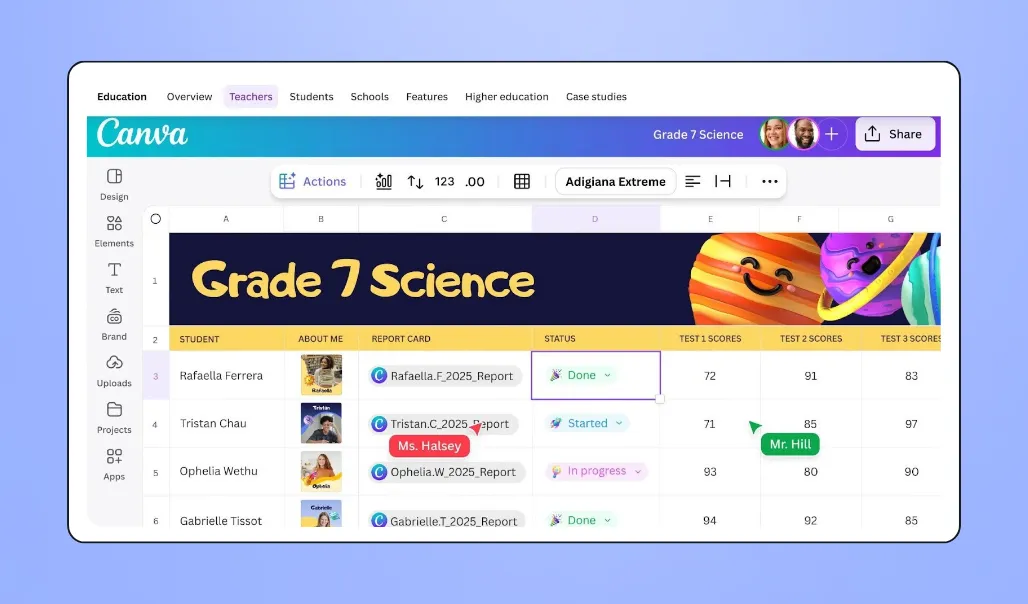Screenshot of Canva Education's interface