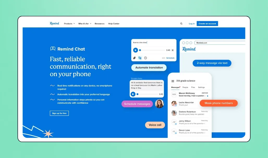 Screenshot of Remind's interface