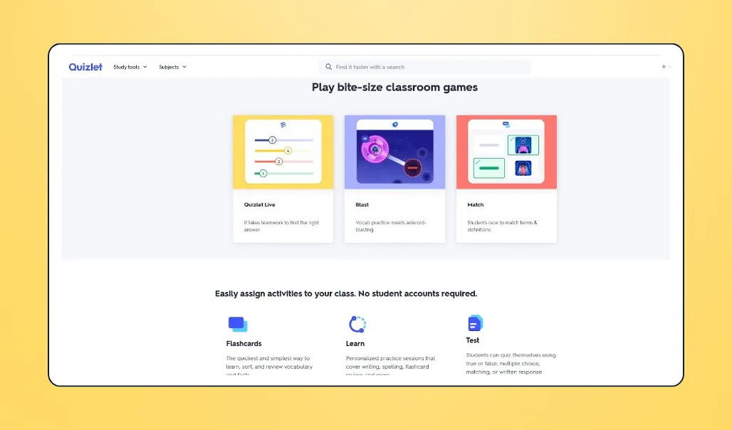 Screenshot of Quizlet's interface