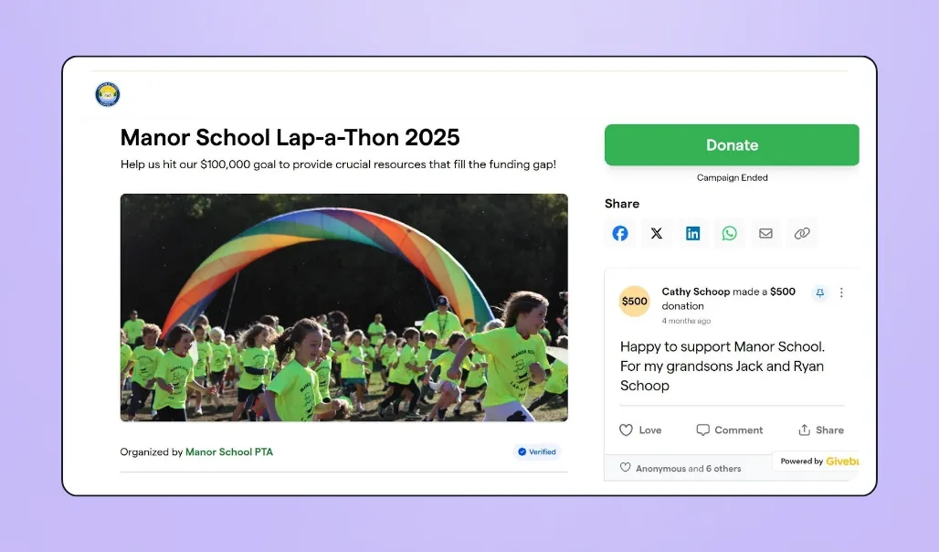 Screenshot of Givebutter's interface