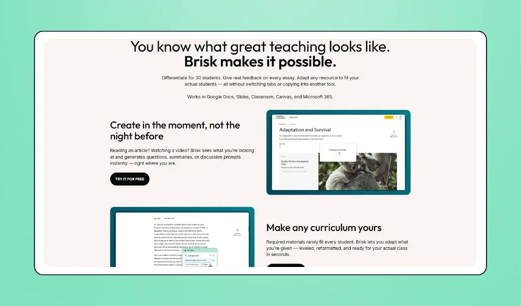 Screenshot of Brisk Teaching's interface