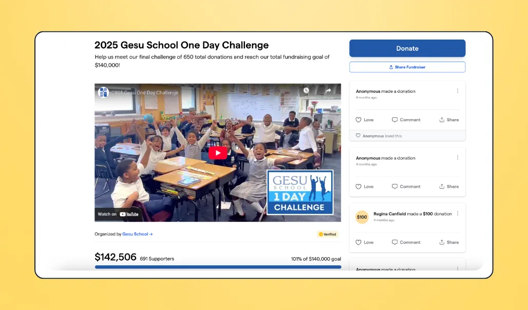 Screenshot of Givebutter's interface