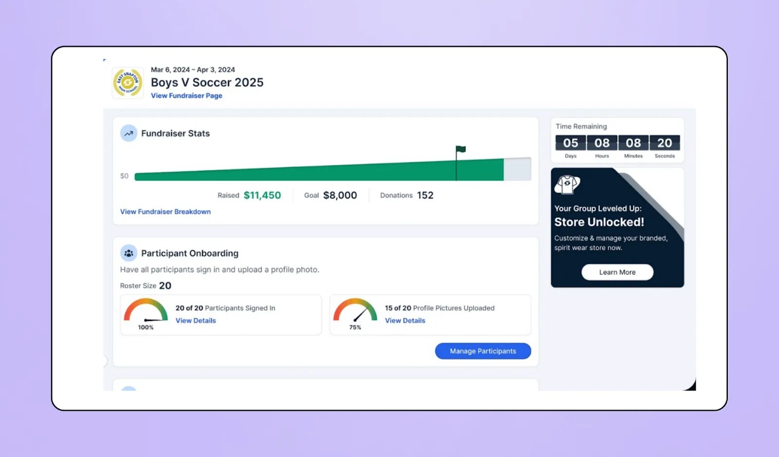 Screenshot of Snap Raise's interface