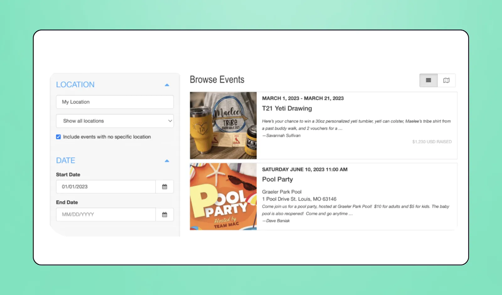 Screenshot of OneCause's interface