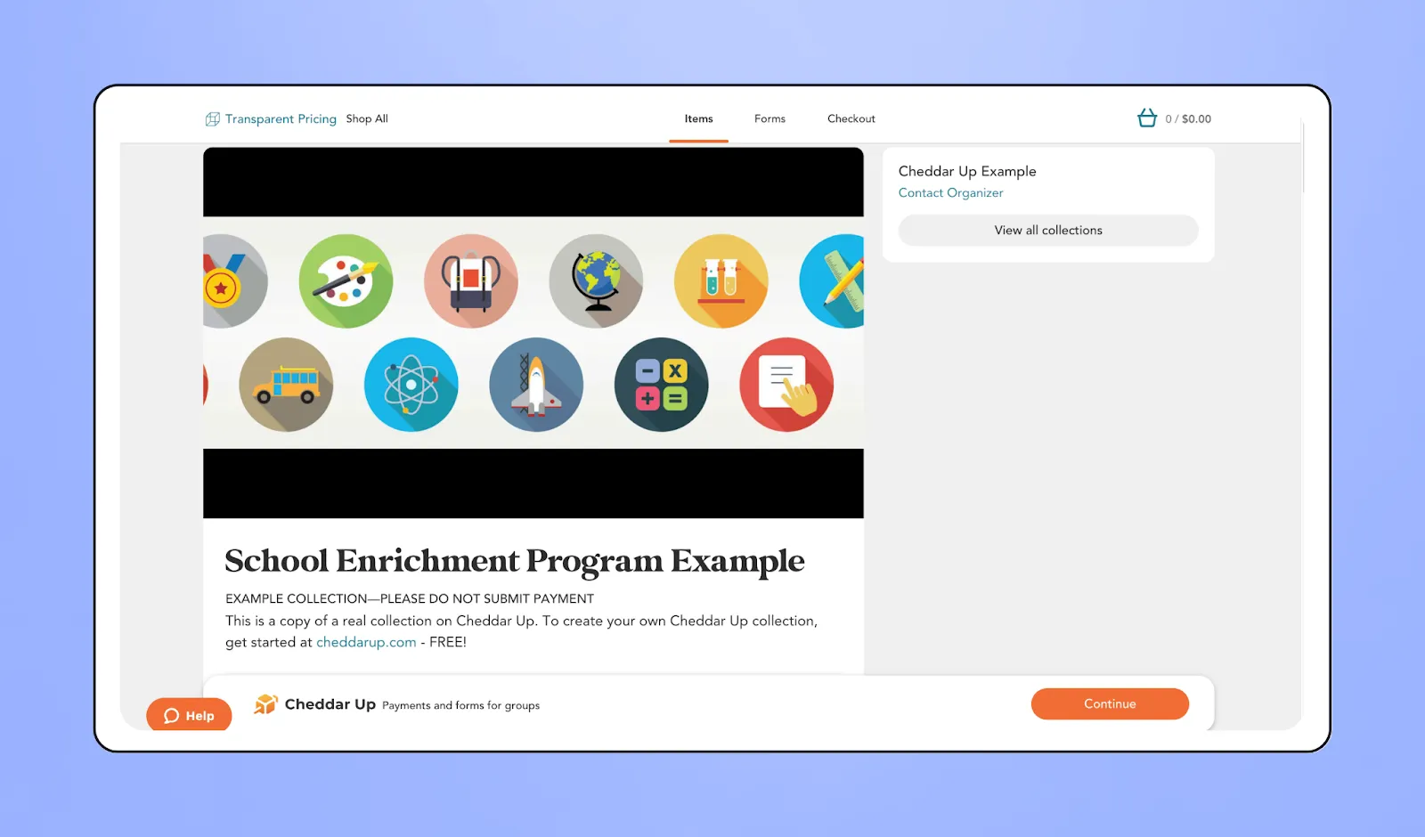 Screenshot of Cheddar Up's interface