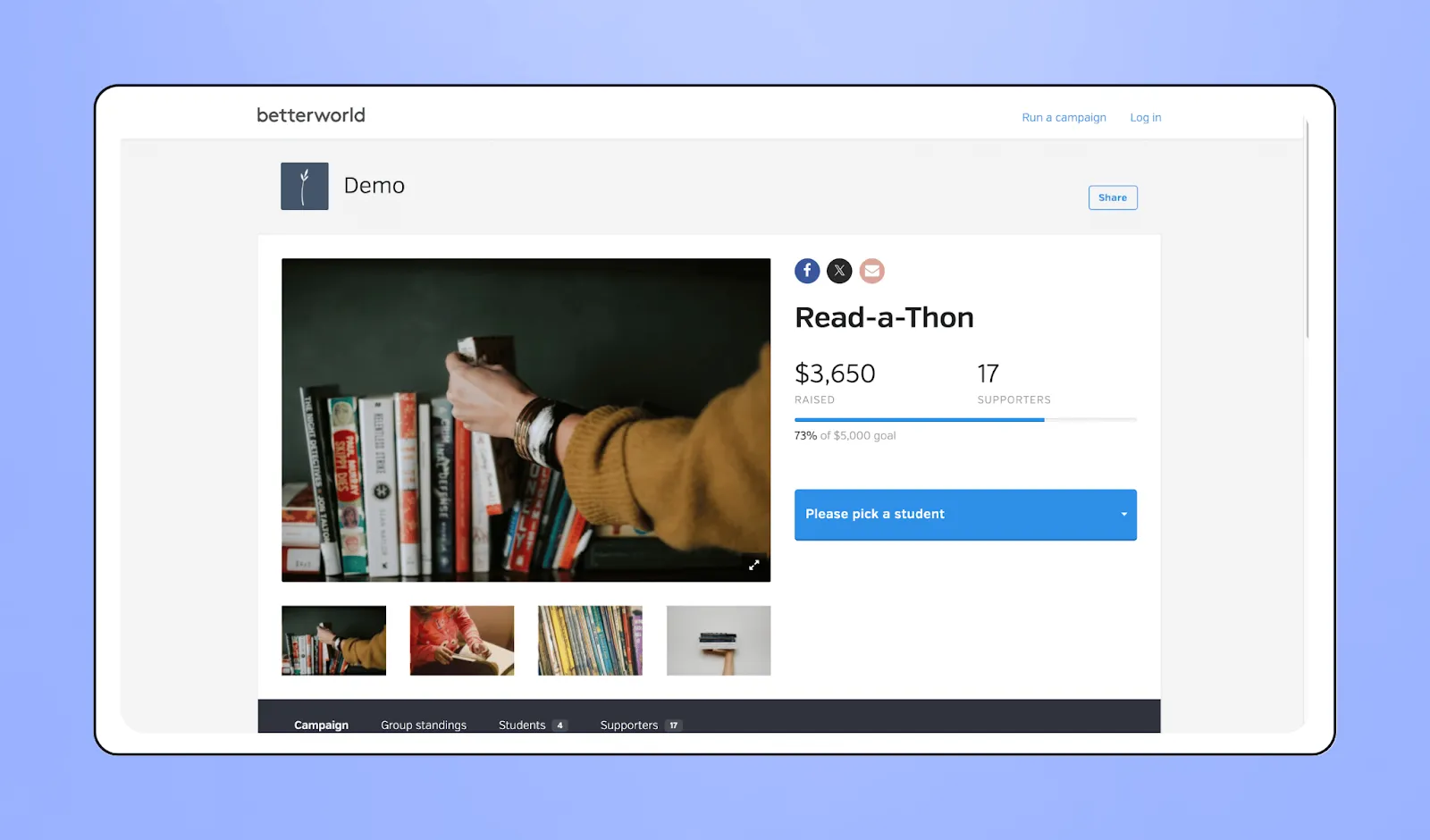 Screenshot of BetterWorldl's interface