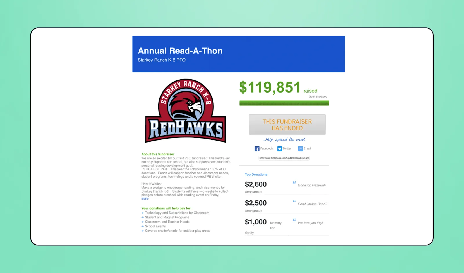 Screenshot of 99Pledges's interface