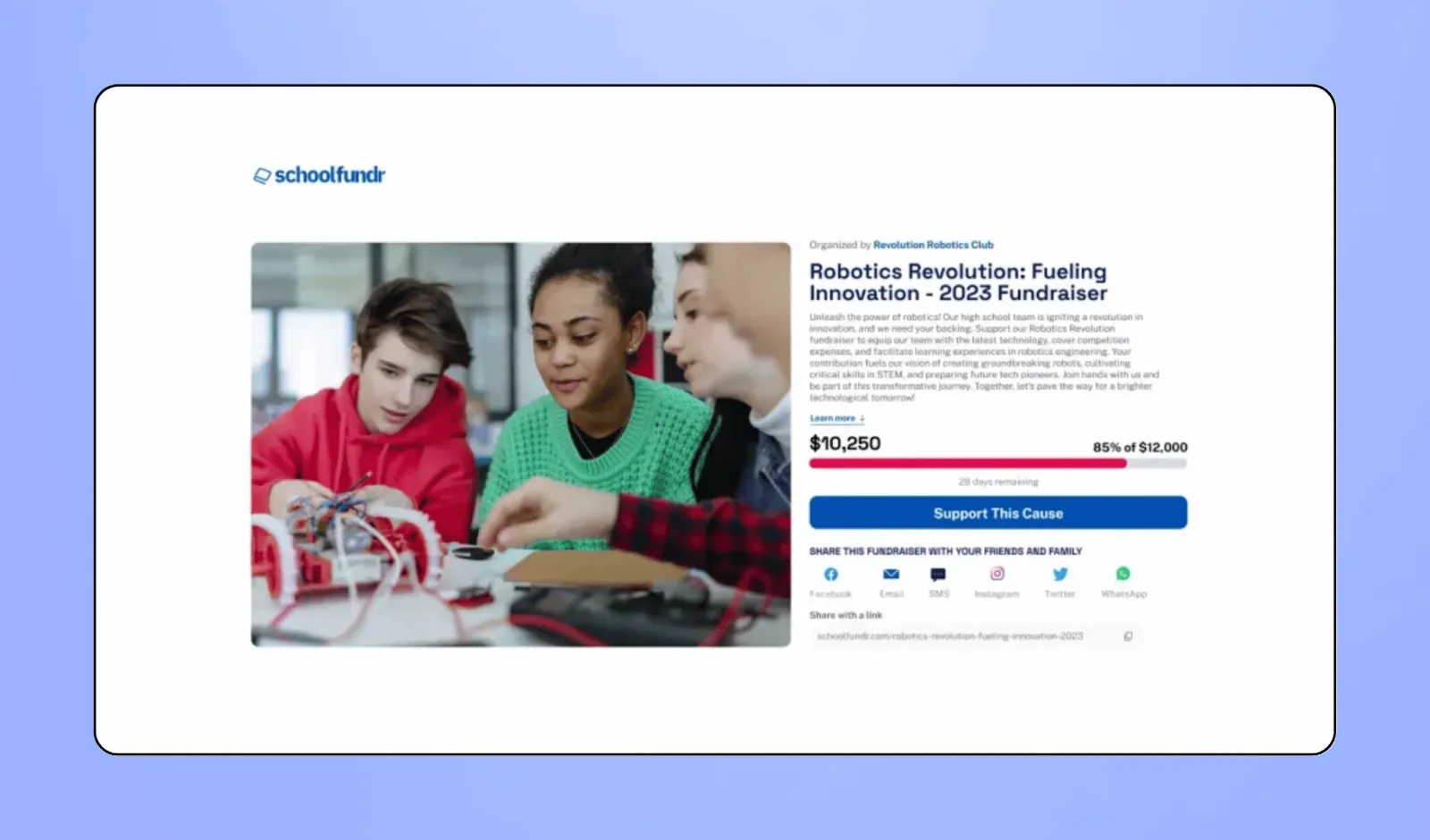 Screenshot of ShcoolFundr's interface