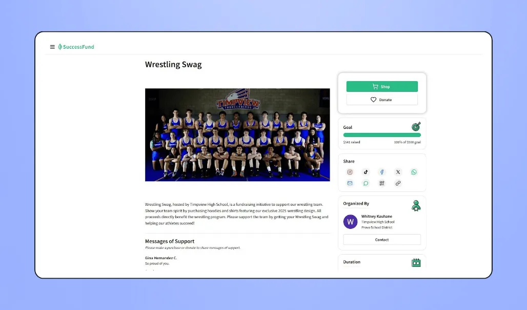 Screenshot of Successfund's interface
