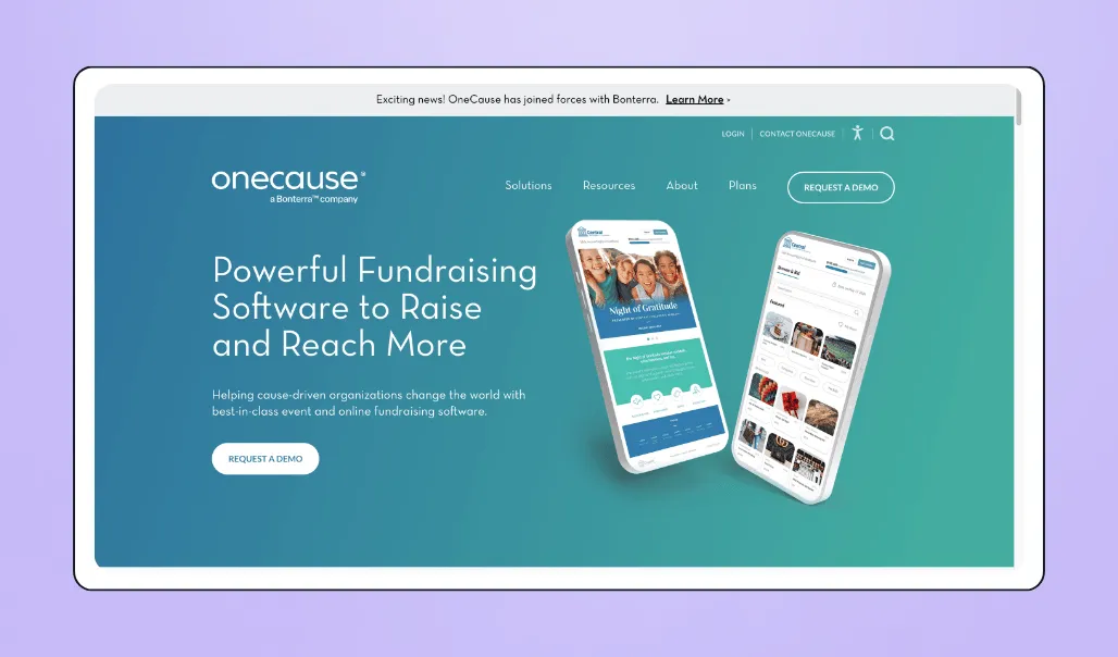 Screenshot of OneCause's interface